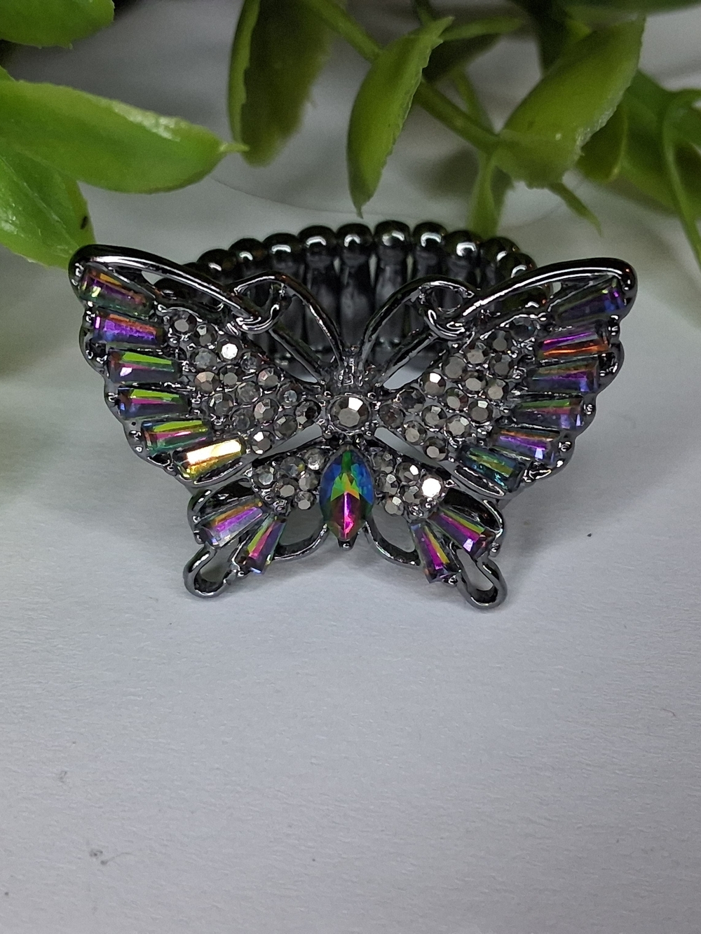 Multicolor Baguette Butterfly Ring Gunmetal